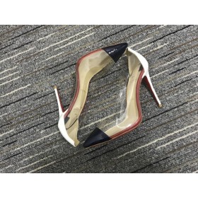 Christian Louboutin Debout Pompaları 100mm Rugan ve PVC Siyah Beyaz