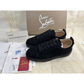 Christian Louboutin EÄlenceli Louis Junior Spor Ayakkabı Alçak Ãst Logo Kabartmalı Veau Kadife Siyah