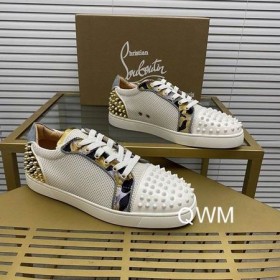 Christian Louboutin Seavaste 2 Orlato Düz Spor Ayakkabı File ve Dana Derisi Beyaz Altın