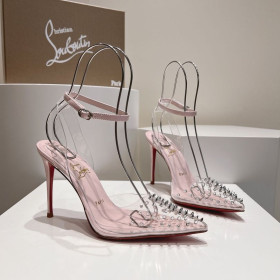 Christian Louboutin Spikoo 100mm Pompalar PVC Ve Deri Pembe CL Ayakkabı