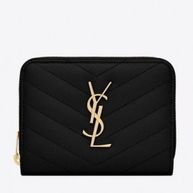 Saint Laurent Kompakt Fermuarlı Cüzdan Siyah Deri Saint Laurent Çantalar