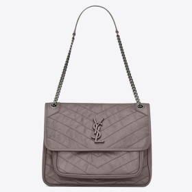 Saint Laurent Büyük Niki Zincir Ãanta Gri BuruÅuk Deri Saint Laurent Ãantalar