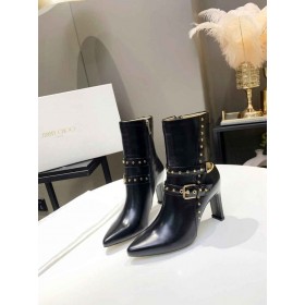 Jimmy Choo bileÄe kadar bot 92mm Sivri Burun Perçin Dekor Siyah