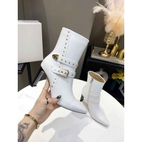 Jimmy Choo bileÄe kadar bot 92mm Sivri Burun Perçin Dekor Beyaz