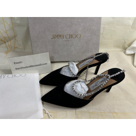 Jimmy Choo Saeda 85mm Süet Pompalar Kristal Süsleme Siyah