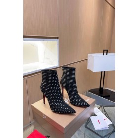 Christian Louboutin Yani Kate Ganimet 100mm Tüy Süet Gümüş Çıtçıt Siyah