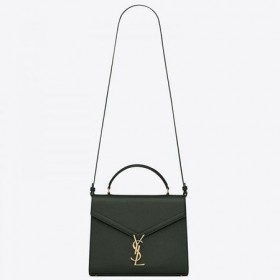 Saint Laurent Cassandra Orta Boy Çanta Koyu Yeşil Taneli Deri