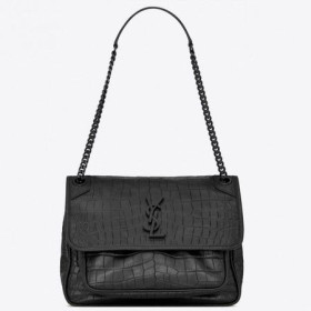 Saint Laurent Orta Niki Ãanta Siyah Timsah Kabartmalı Deri Saint Laurent Ãanta