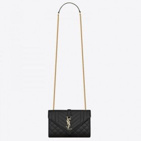 Saint Laurent Küçük Zarf Çanta Siyah Taneli Deri Saint Laurent Çanta