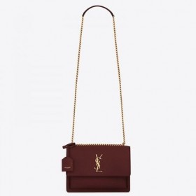 Saint Laurent Gün Batımı Orta Boy Çanta Bordeaxu Dana Derisi Saint Laurent Çantalar