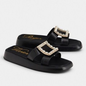 Roger Vivier Vivier Slayt Strass Toka Katır Siyah Deri