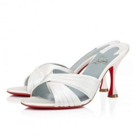 Christian Louboutin Katırları Nicol Geri Döndü 85 mm Beyaz / astarlı Mavi Saten