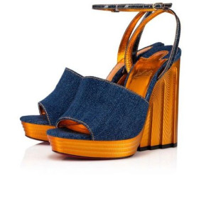 Christian Louboutin Platformları Mira Colunata 120 mm Kot / lin Saba Altın / saba Gd Doku