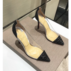 Christian Louboutin Debout 100mm Pumps PVC And Glitter Leather Black