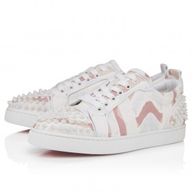 Christian Louboutin Louise Junior Spikes Sneakers Gaagal Coated Canvas Leche