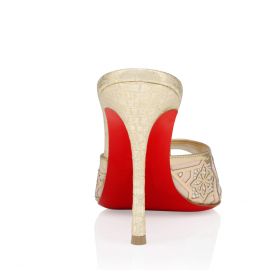 Christian Louboutin Me Dolly Moucharastrass 100mm Mules Glossy Leathers And Strass Gold