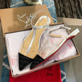 Christian Louboutin Nosy T-Strap Flat Sandals Coarse Glitter and PVC Black