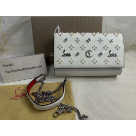 Christian Louboutin Paloma Clutch Grained Calf Leather and Spikes White