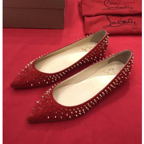 Christian Louboutin Pigalle Spikes Ballet Flats Velvet Red