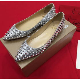 Christian Louboutin Pigalle Spikes Flats Leather Silver