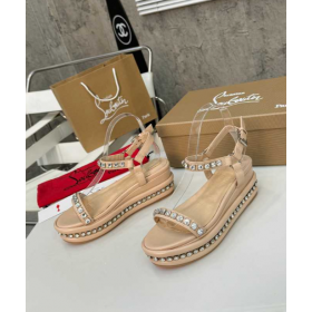 Christian Louboutin Pyraclou 60 mm Espadrilles Leather With Strass Nude