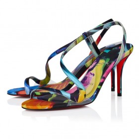 Christian Louboutin Rosa Z 80 Mm Sandals "Flower" Printed Crepe Satin Multicolor