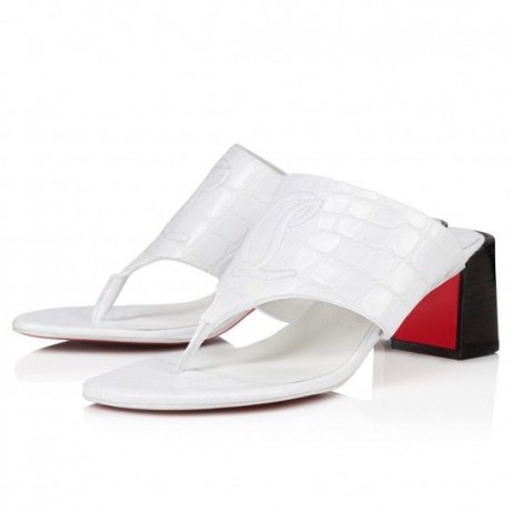 Christian Louboutin Cl Tongamule 55 Mm Mulas de Cocodrilo en Relieve de Ternera Blanca CL Zapatillas