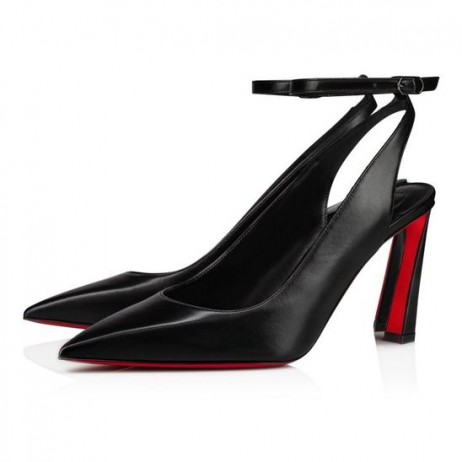 Christian Louboutin Condora Eslinga de 100 Mm Bombas de Cuero Negro Zapatos CL
