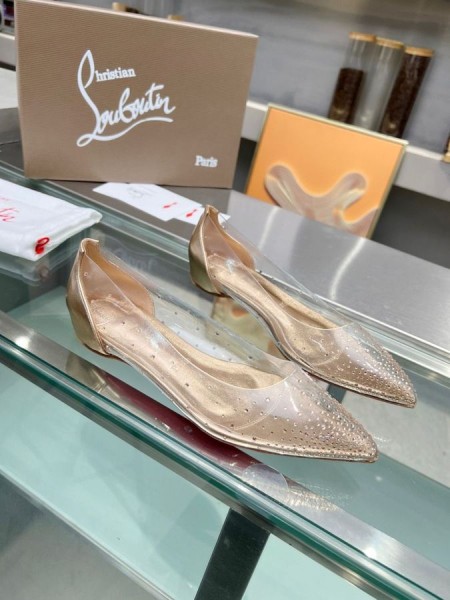 Christian Louboutin Degrastrass Pisos de Plata de PVC y Strass de Luz Melocotón