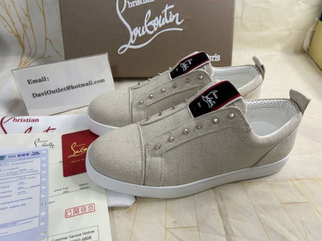 Christian Louboutin F. A. V Fique Un Vontade Slip-On Sneakers País de Lino Albatre CL Zapato