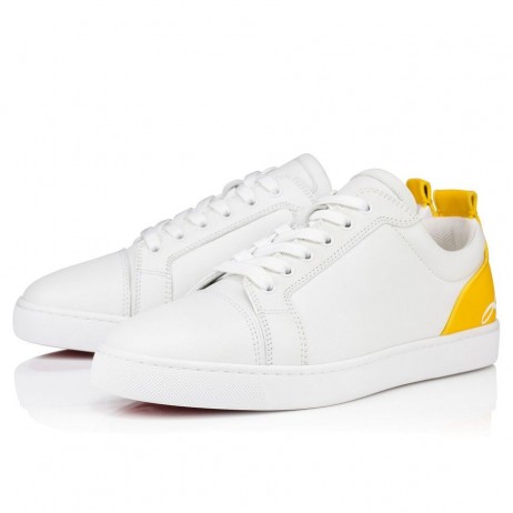 Christian Louboutin Divertido Louis Junior Zapatillas De Deporte De Cuero De Becerro Blanco Amarillo