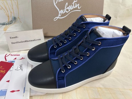 Christian Louboutin Louis Alto-Top Zapatillas de deporte de Cuero de Becerro y de Terciopelo Negro Azul