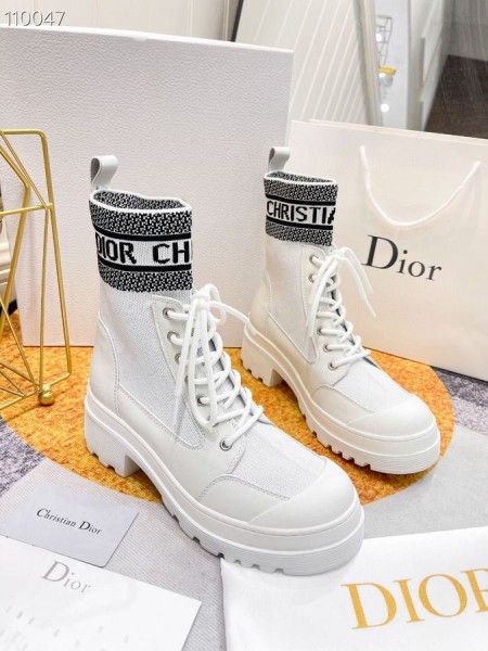 Dior D-Principales Arranque De Tobillo Tela De Piel De Becerro Blanco