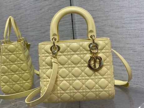 Dior Bolso Lady Dior 24CM Amarillo Cannage de piel de cordero