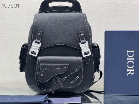 Dior Maxi Galope Mochila De Piel De Becerro De Grano Negro