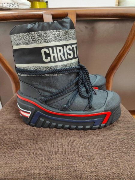 Dior De Nieve Del Tobillo De Arranque Negro Oblicuo Brillante De Nylon