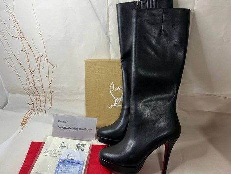 Christian Louboutin Bianca Botta 140MM Negro de piel de Becerro de la Rodilla Botas Zapatos CL