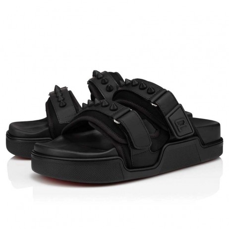 Christian Louboutin Daddy Piscina Sandalias de Cuero de Becerro Negro CL Zapatos de la Tienda