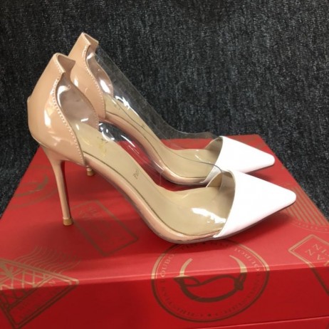 Christian Louboutin Debout Bombas de Cuero Y PVC Blanco Desnudo