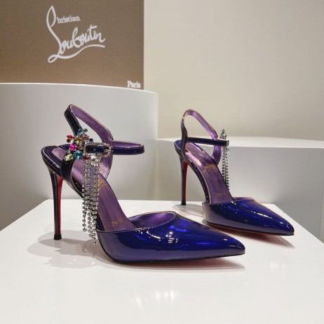 Christian Louboutin Goldina Lluvia de 100 mm Bombas de Cristal Adornado de Patentes Púrpura Azul