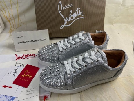 Christian Louboutin Louis Junior Picos de los Hombres de Baja-top Sneakers Brillo de la Tela de Plata