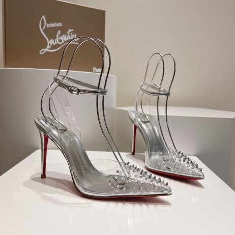 Christian Louboutin Spikoo 100mm Bombas de PVC Y Cuero de Plata