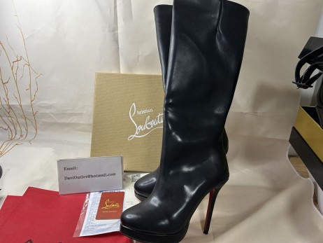 Christian Louboutin Botalili altura de la Rodilla 100MM Botas de Cuero Negro Zapatos CL