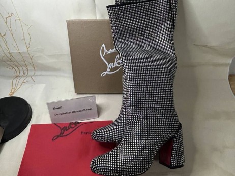 Christian Louboutin Jane Botta 85 mm de Altura Botas de Strass Boom Negro Zapatos CL