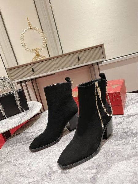 Christian Louboutin Zip Botas de Tobillo Con la Cadena de Terciopelo Negro Zapatos CL