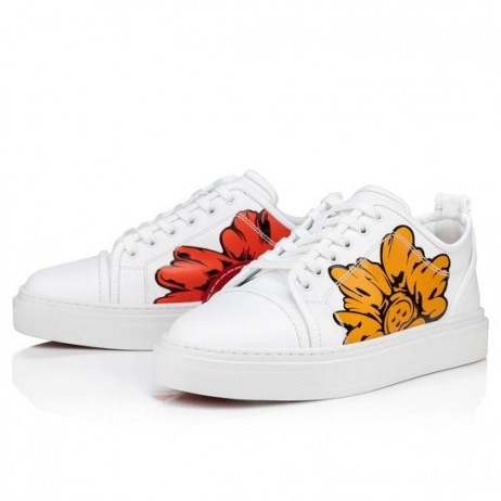 Christian Louboutin Adolon Junior Zapatillas de deporte de Cuero de Becerro de Shun Sudo Impresión de la Flor Blanca CL Zapatillas