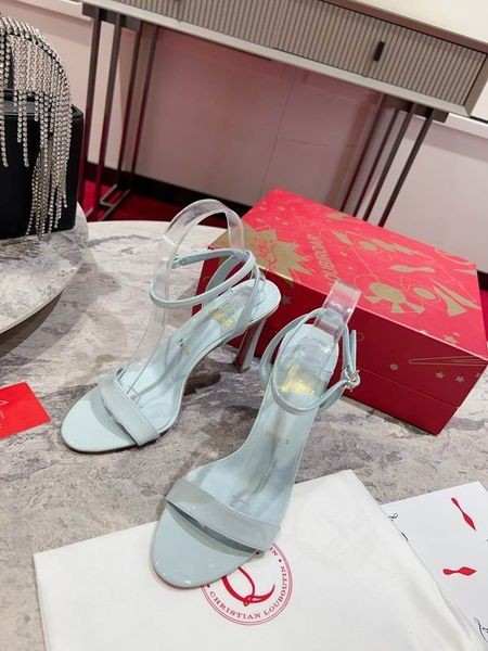 Christian Louboutin Condorapik Reina Sandalias de 100mm Cuero de Patente de la Luz Azul