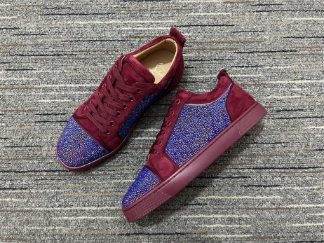 Christian Louboutin Louis Junior Strass Zapatillas De Deporte De Cuero De Gamuza De Borgoña Azul