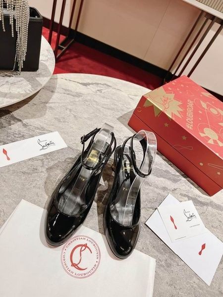 Christian Louboutin Lipsita Jane Cuero de Patente de Mary Jane Pumps 55 Negro Zapatos CL