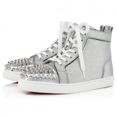 Christian Louboutin Lou Picos De Mujer De Alta-Top Sneakers Plata Zapatos De Christian Louboutin